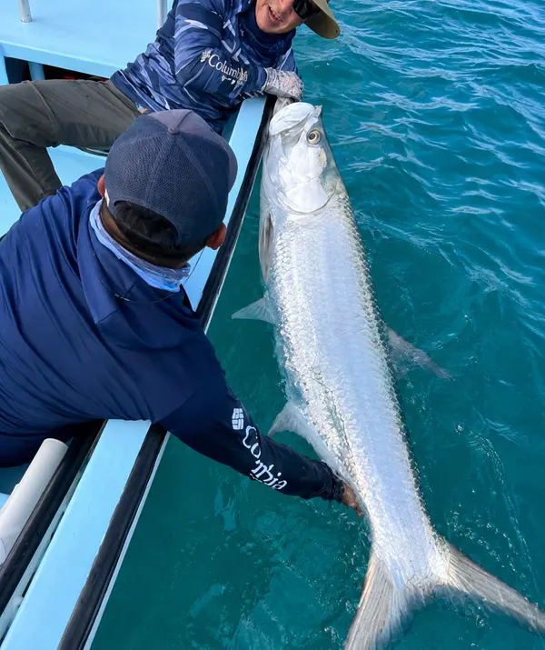 Angler Landing a Huge Tarpon in Holbox