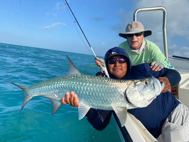 Giant migratory Tarpon caught fly fishing in Holbox